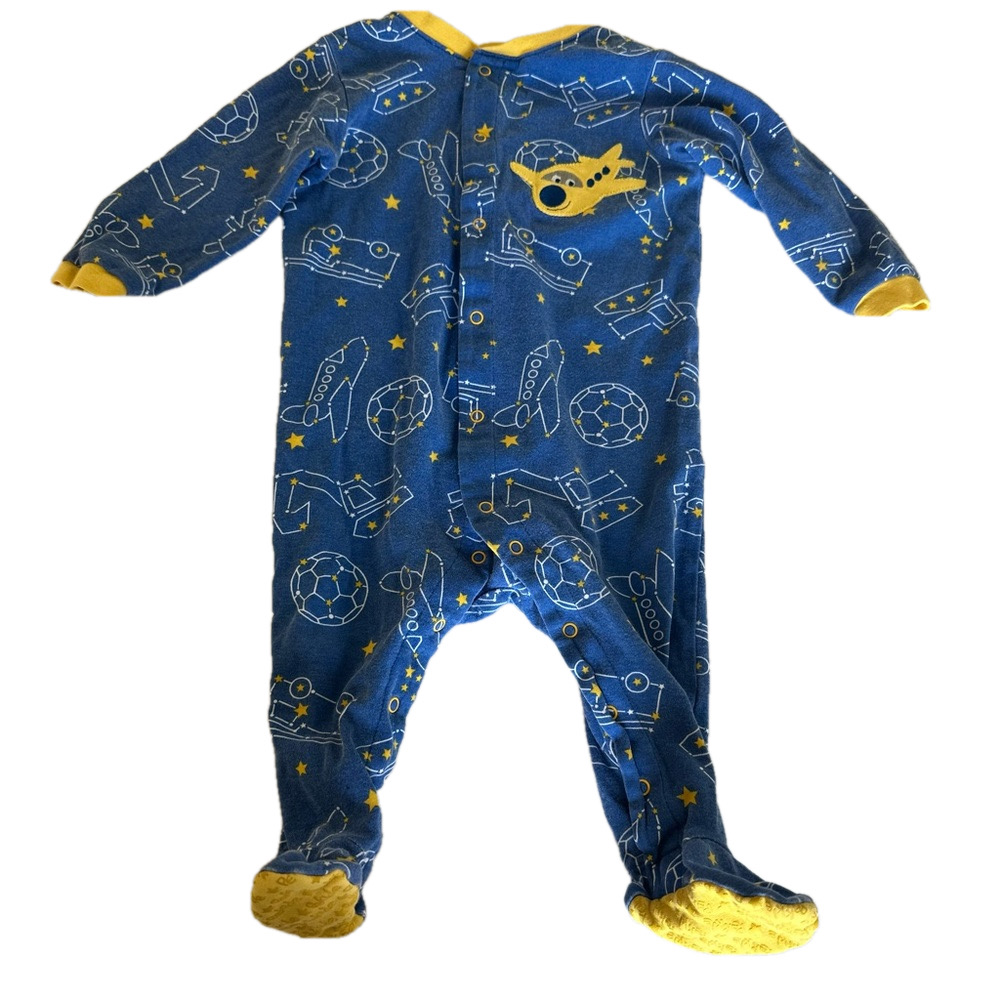 4/20$ Pekkle blue & yellow footie/footed sleeper/pyjama size 12 months